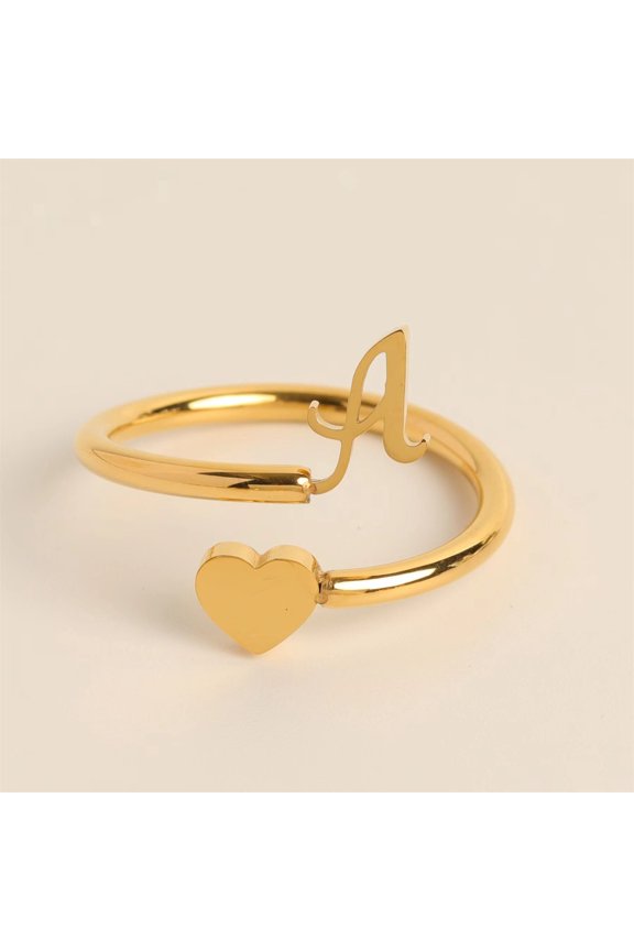 Gold Initial Rings for Women Non Tarnish Heart Initial Stackable Rings Adjustable Pinky Rings for Women Cute Dainty Alphabet Capital Letter Rings Jewerly Gift