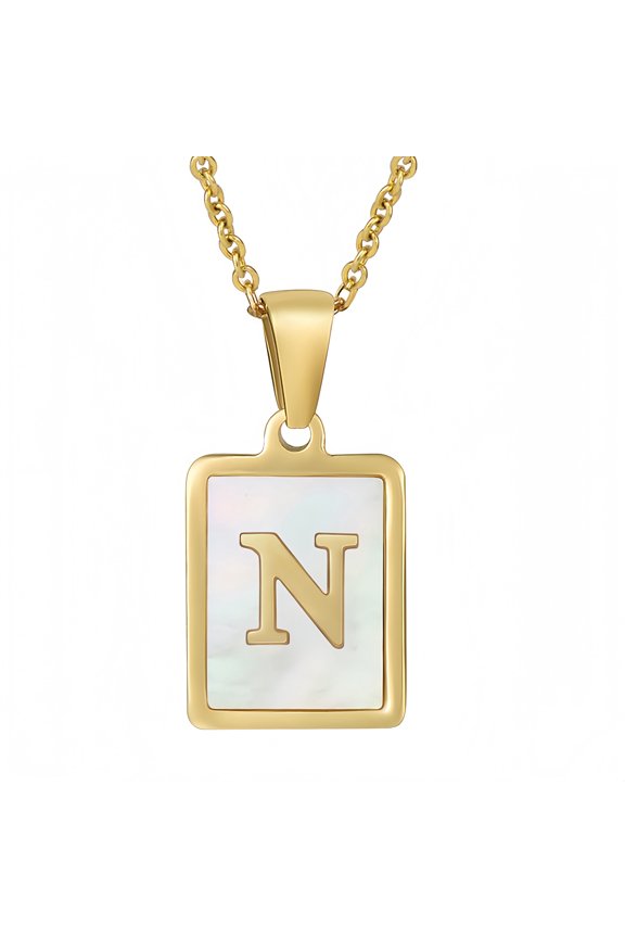 Gold Initial Shell Necklace for Women, Chunky Letter Seashell Charm Stainless Steel Statement Personalized Necklace