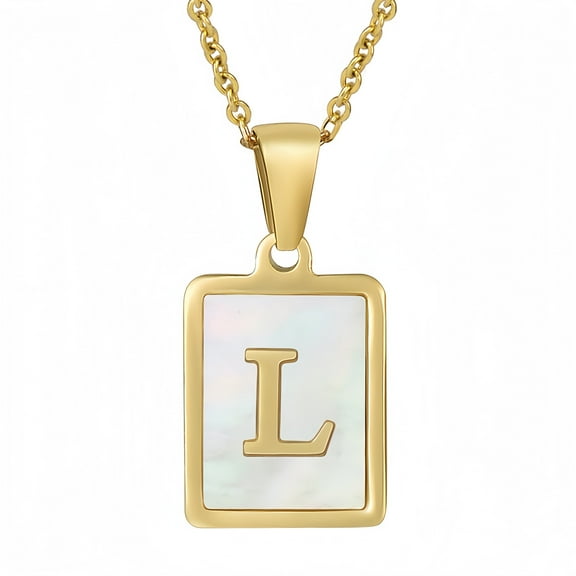 Gold Initial Shell Necklace for Women, Chunky Letter Seashell Charm Stainless Steel Statement Personalized Necklace