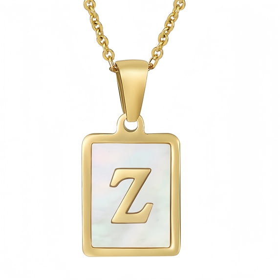 Gold Initial Shell Necklace for Women, Chunky Letter Seashell Charm Stainless Steel Statement Personalized Necklace