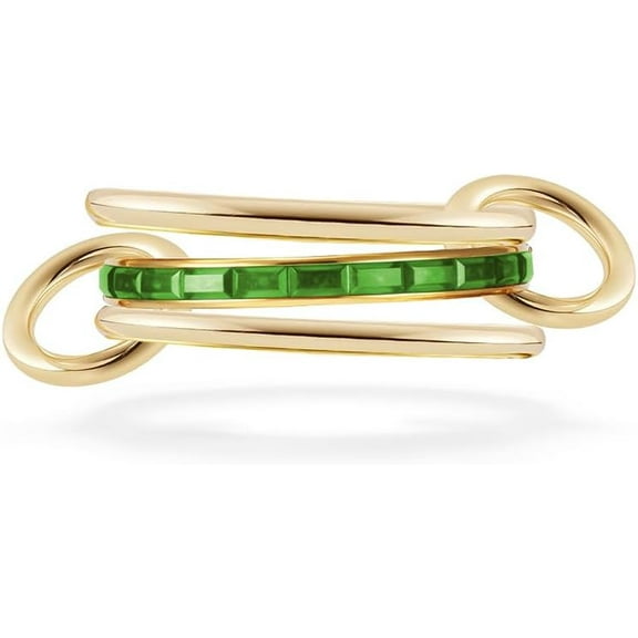 Gold Interlocked Stackable Rings for Women Men Stainless Steel Dainty Cubic Zirconia Crystal Minimalist Statement Multi-link Ring Unique Two-Toned Connected Thumb Bands Fashion Jewelry Size 6-9