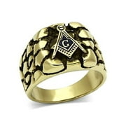LA NY JEWELRY Gold Ion Plated Stainless Steel Tarnish Free Rugged Masonic Mason Mens Ring - Size 12