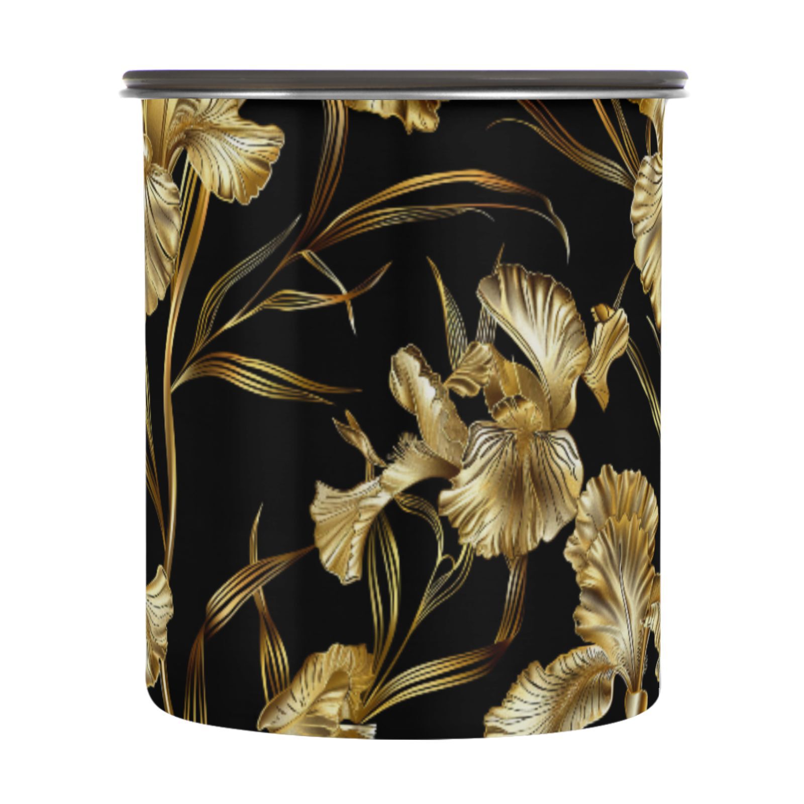 Gold Iris Flower Airtight Coffee Bean Canister 30oz Food Storage Containers with Lids For Gournd, Tea, Sugar, Flour, Rice, Cereal, Candy Cookie Jar