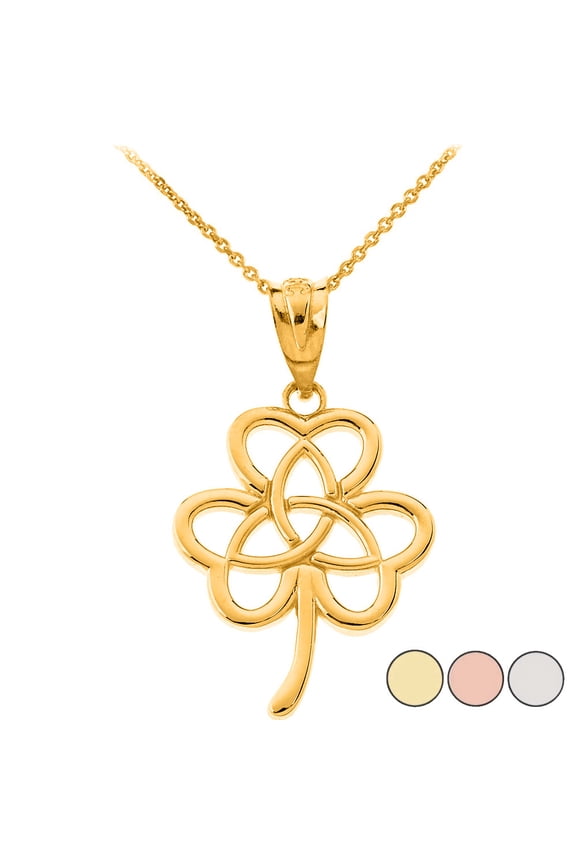 Gold Irish 3 Leaf Clover Celtic Triquetra Trinity Knot Pendant Necklace (10K Yellow Gold, Pendant with 18" chain)