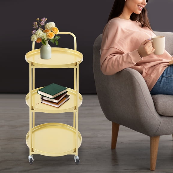 Gold Iron 3-Story Small Coffee Table Cart 46x40x78cm Mobile Storage Car High Load-Bearing Storage Rack