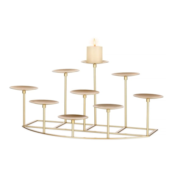 Gold Iron 9-Branch Candelabra Candle Holder For Fireplace, Table Centerpiece & Holiday Decor