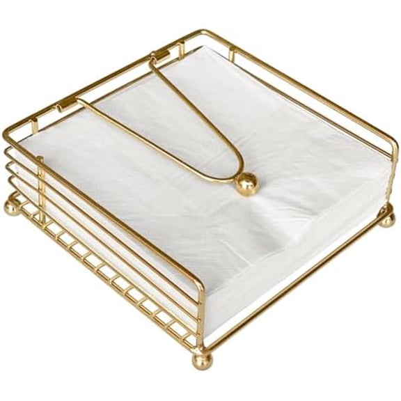 Gold Iron Napkin Holder for Table - Weighted Flat Napkin Dispenser for Farmhouse, Restaurant & Home Decor
