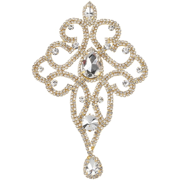 Gold Iron On Rhinestone Applique Sparkle Floral Droplet Pattern Design Appliques Single Face Welded Diamond Shiny Patches