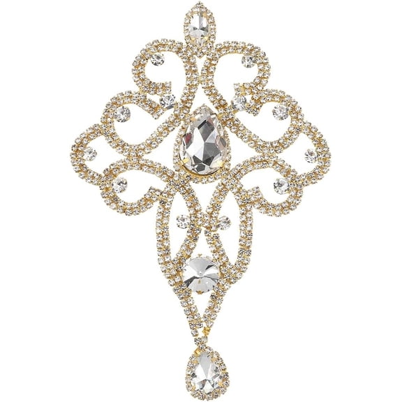 Gold Iron On Rhinestone Applique Sparkle Floral Droplet Pattern Design Appliques Single Face Welded Diamond Shiny Patches for Clothing Accessories Decorations DIY Craft Supplies Golden