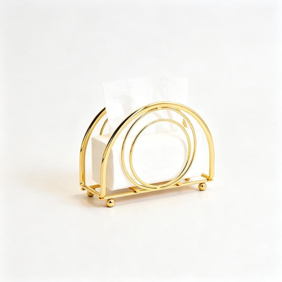 Gold Iron Upright Napkin Holder, Semi-Circular Napkin Dispenser for Table, Paper Napkin Organizer for Kitchen Dining, Cocktail Picnic Bar, Modern Kitchen and Dining Decor