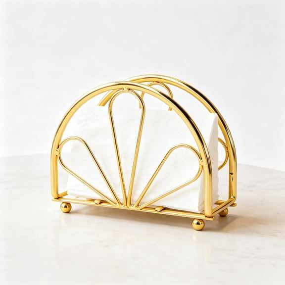 Gold Iron Upright Napkin Holder, Semi‑Circular Paper Towel Holder & Tissue Holder, Tabletop Napkin Dispenser, Paper Napkin Organizer for Kitchen Dining, Cocktail Picnic Bar, Modern Home Table Decor