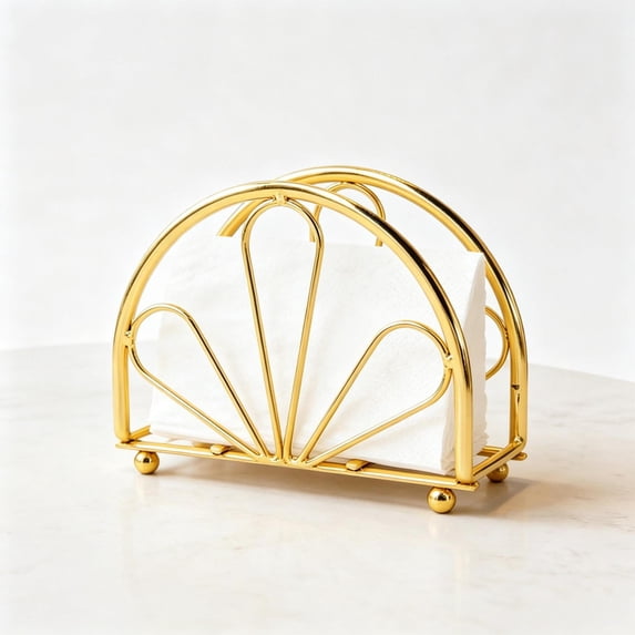 Gold Iron Upright Napkin Holder, Semi‑Circular Paper Towel Holder & Tissue Holder, Tabletop Napkin Dispenser, Paper Napkin Organizer for Kitchen Dining, Cocktail Picnic Bar, Modern Home Table Decor