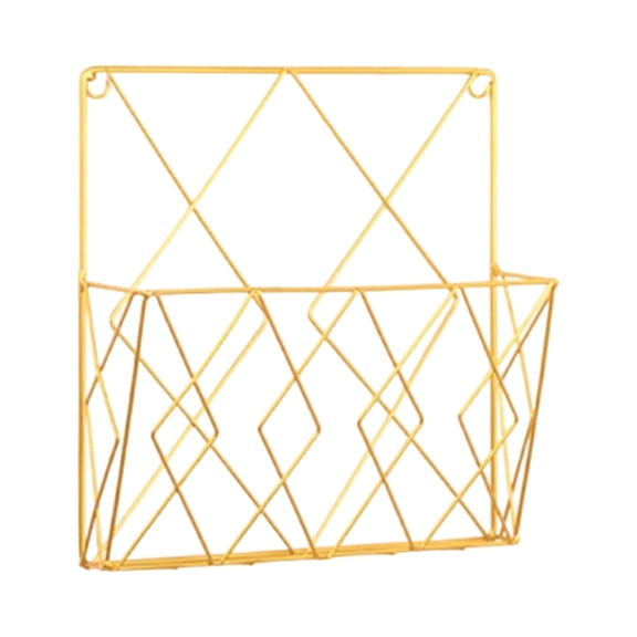 Gold Iron Wall Storage Rack B with Storage Bag - Wall-Mounted Geometric Metal Construction, Basket Style, Space-Saving Design for Wall Organization - For Home, Office, Kitchen, Bathroom, Bedroom, Liv