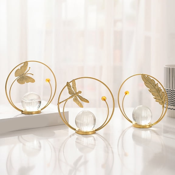 Gold Iron Works Modern Sculptures | Crystal Ball Metal Statue | Clear Crystal Glass Decor | Home Living Room Accent | Decorative Iron Ornament | 1 Piece