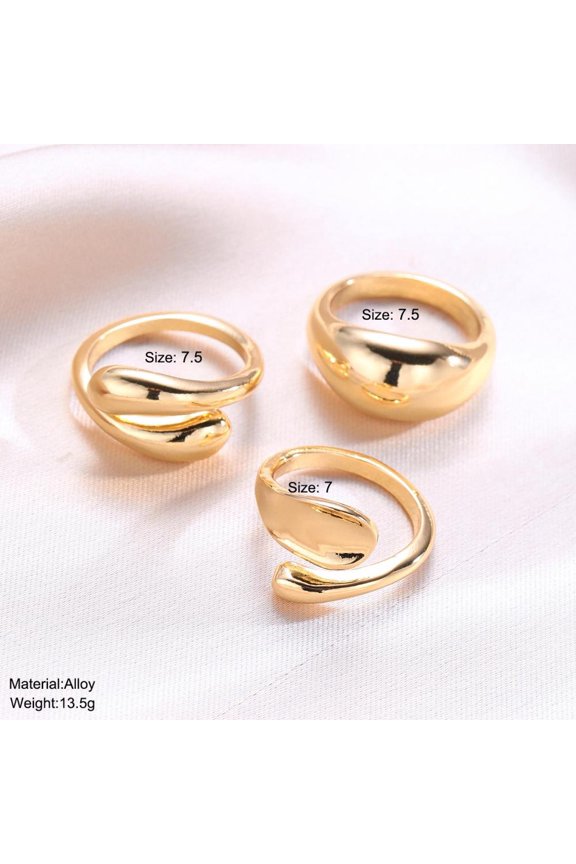 Gold Irregular Open End Stacking Ring Set 3 Unique Fashionable Statement Rings for Women