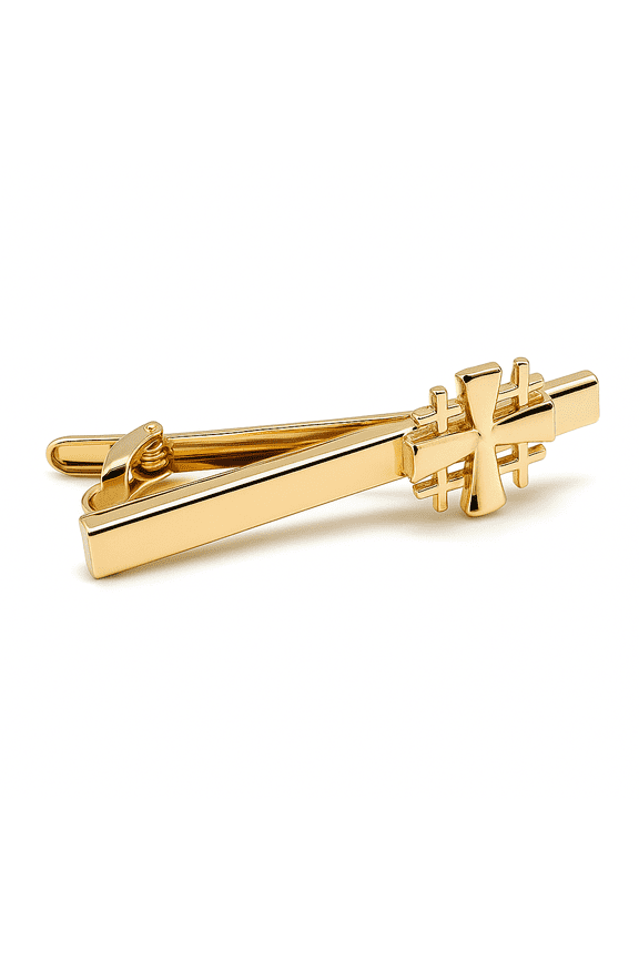 Gold Jerusalem Cross Tie Clip Christian Tie Bar for Men, Pastor Gift, Religious Wedding & Church Accessory