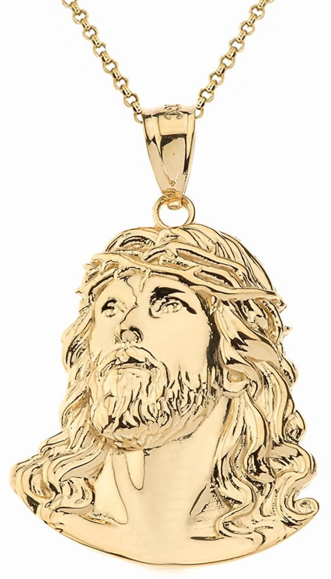 Yellow Jesus Chain Gold Jesus Christ Face Pendant Necklace (Medium) (14K Yellow Gold ...
