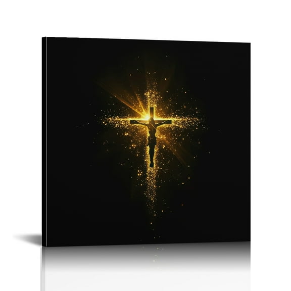 Gold Jesus Cross wall art decor Christian wall art, Jesus Canvas Wall Art Print ，Easter Jesus Decorations Religious Christian Gifts for Church Prayer Room Living Room Home Decor Gift Wooden Framed ﻿