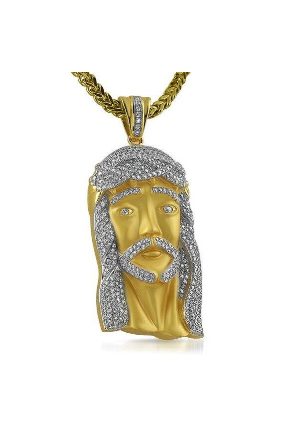 Gold Jesus Piece Large Micro Pave Pendant BLING