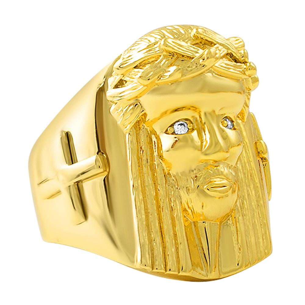 Gold Jesus Piece Ring with Cross (11)
