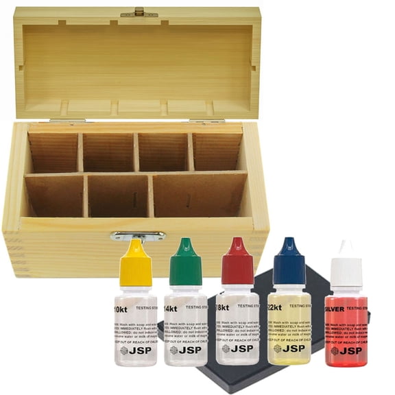 Gold Jewelry Testing Kit 10K 14K 18K 22K Silver Scratch Stone Wood Box