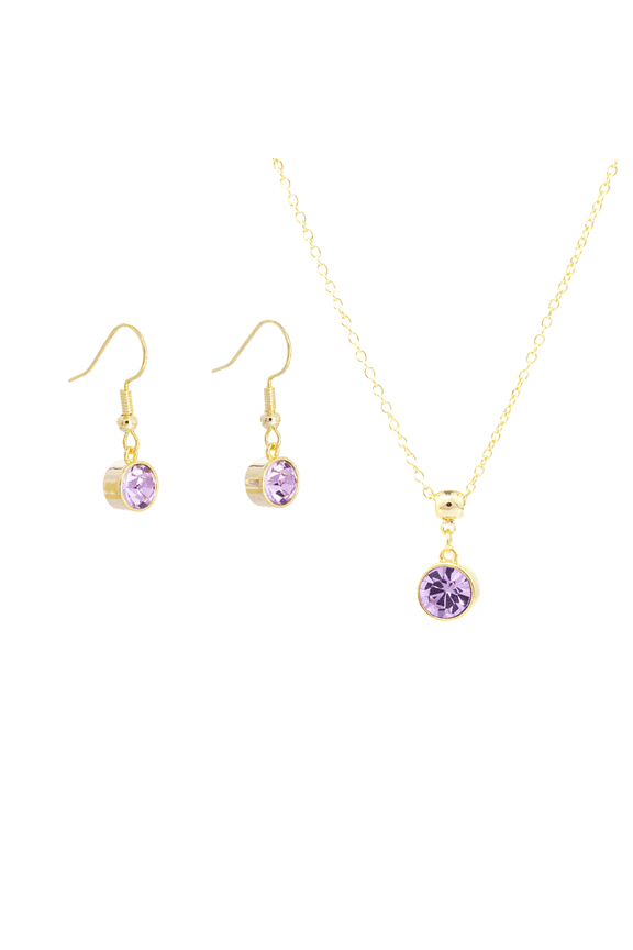 Gold June Birthstone Necklace and Drop Earrings Set with Bohemian Crystals, 14K Gold Plated, Birthday Month Gift, Great for Mom.