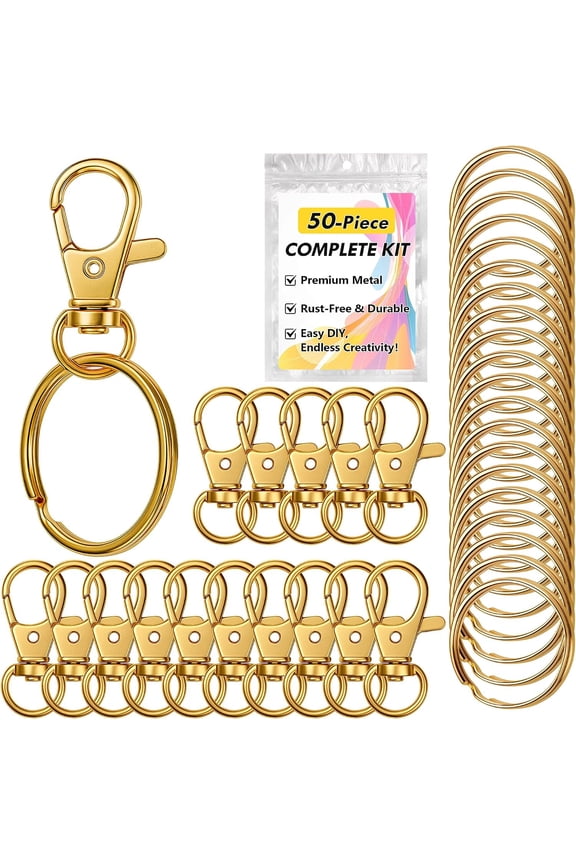 Gold Keychain Making Kit 50PCS – 25 Lobster Claw Clasps & 25 Key Rings, DIY Jewelry Craft Accessories for Handmade Projects