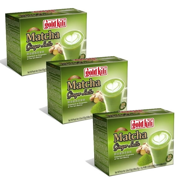Gold Kili Instant Matcha Green Tea Ginger Latte (Pack of 3) 30 Packets NEW