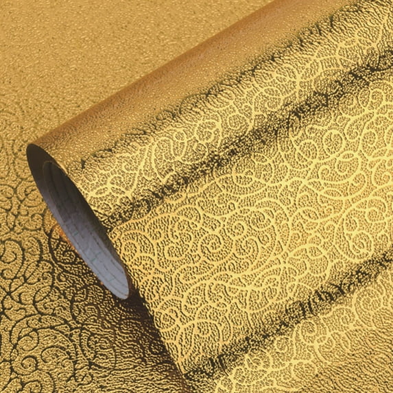 Gold Kitchen Backsplash Wallpaper Stickers Peel and Stick Aluminum Foil Contact Paper Self Adhesive Waterproof Oil-Proof Heat Resistant Wall Sticker for Countertop Drawer Liner