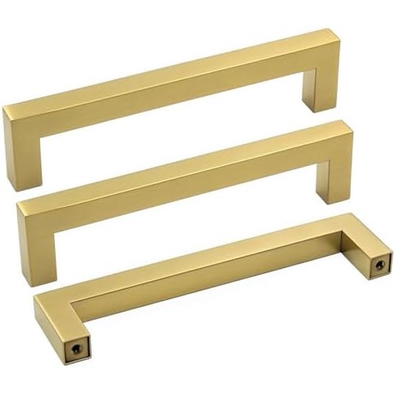12-Pack Gold Kitchen Cabinet Handles – 3-3/4″ Hole Center – 6″ Length Stainless Steel Pulls – With Screws