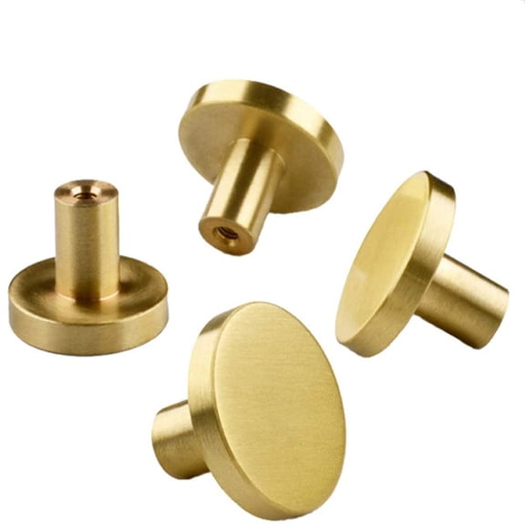 Gold Kitchen Cabinet Knobs, Solid Brass Knobs for Dresser Drawer, Round Minimalist Bathroom Cabinet Pulls, Modern Furniture Hardware, 4 Set, Multisize