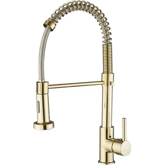 Gold Kitchen Faucet with 2-Function Pull Down Sprayer, 360 Swivel Spring Pull Out Kitchen Sink Stainless Steel Single Handle Hot and Cold Kitchen Mixer Tap