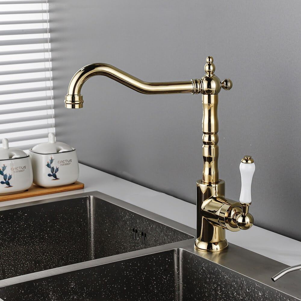 Gold Kitchen Faucet 360 Swivel Antique Sink Faucet Mixer Tap Fashion ...