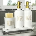 thumbnail image 1 of Gold Kitchen Soap Dispenser Set with Dish Brush Holder, Dish and Hand Soap Dispenser Set with Stainless Steel Pumps, Instant Dry Tray, Suitable for Kitchen Decor and Accessories(Gold&White), 1 of 9