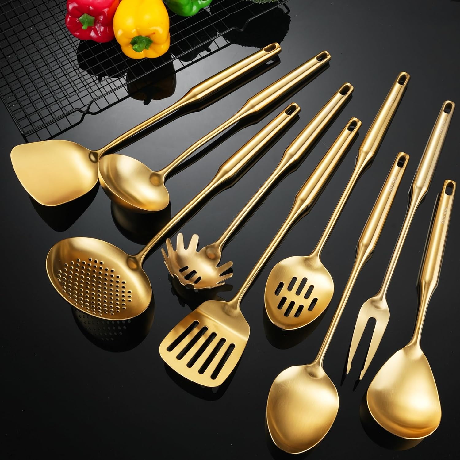 Gold Kitchen Utensils Set 18/10 Stainless Steel, 9 PCS All Metal ...