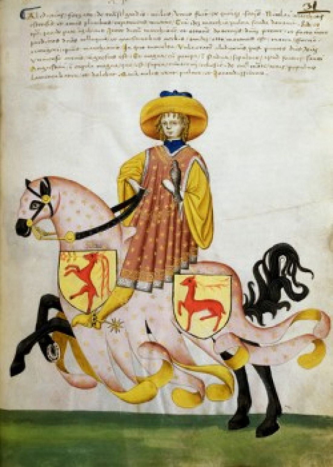 Gold Knight and Pink Horse  Capodilista Codex  Manuscript Illumination  Biblioteca Civica Padua Canvas Art -  (18 x 24)
