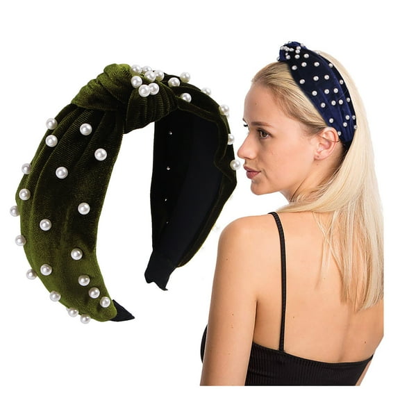 Gold Knotted Pearl Velvet Hair Headband for Women Elegant Hair Accessories