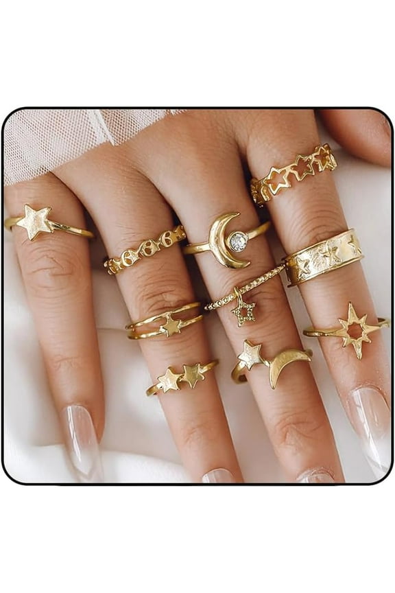 Gold Knuckle Rings Set for Women Vintage Stackable Dainty Joint Finger Jewelry Hollow Star Meteor Finger Pinky Rings Pack