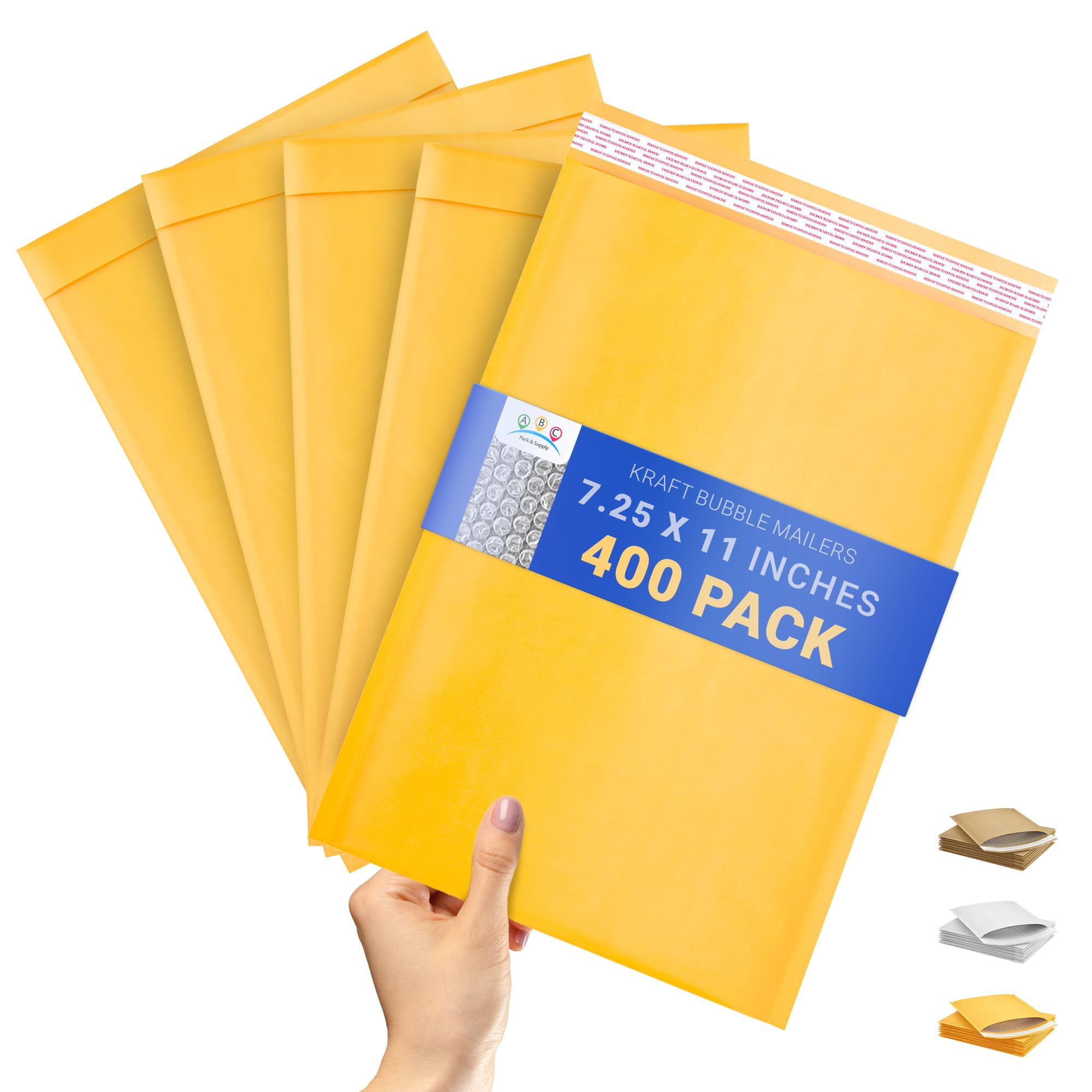 Gold Kraft Bubble Mailer Envelopes, 7.25 x 11 Inches. 400 Pack Mail Padded Envelopes Self Seal. Kraft Bubble Mailers. Tear-Resistant Mailing Envelope Padded. Sturdy Paper Mailer