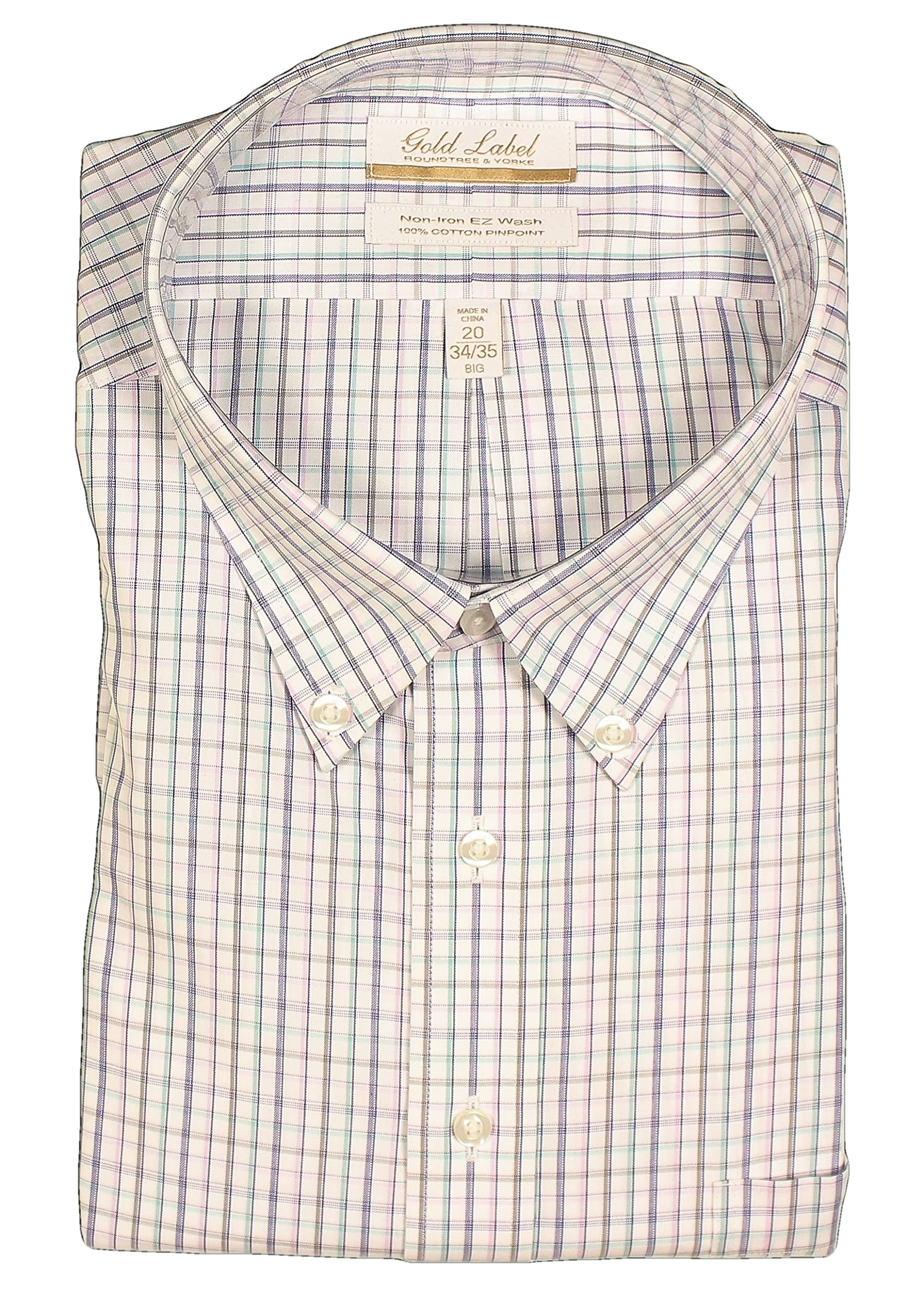 Gold Label Men's Big and Tall Non-Iron Dress Shirt Button-Down Collar Wrinkle-Resistant Long Sleeve (Aqua Multicolor 013, 20 x 34/35 Big) Gold Label Men's Big and Tall Non-Iron Dress Shirt Button-Down Collar Wrinkle-Resistant Long Sleeve (Aqua Multicolor 013, 20 x 34/35 Big)
