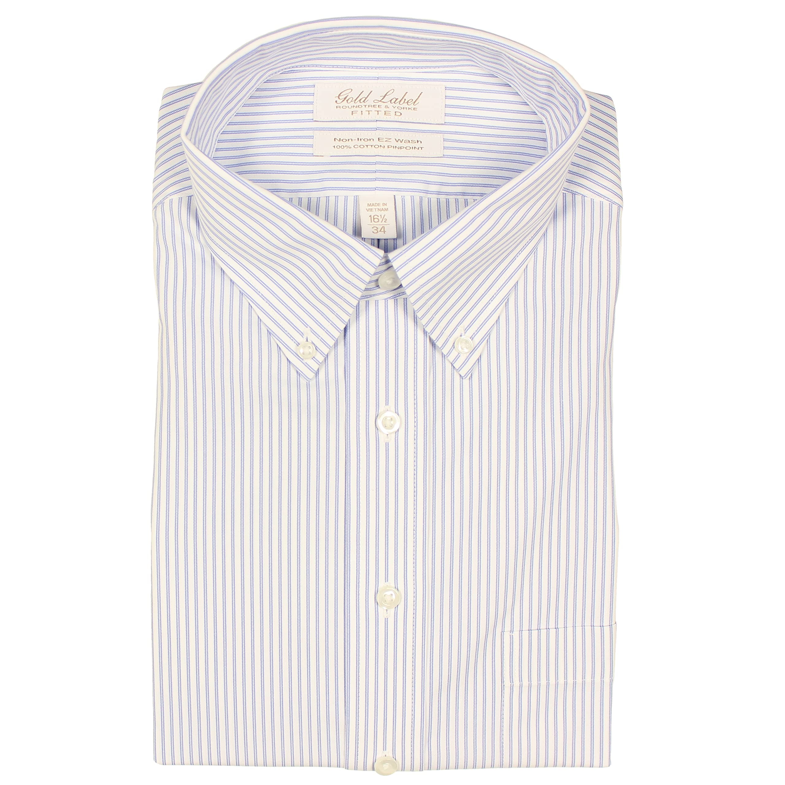 Gold Label Men's Fitted Dress Shirt with Pocket and ButtonDown Collar