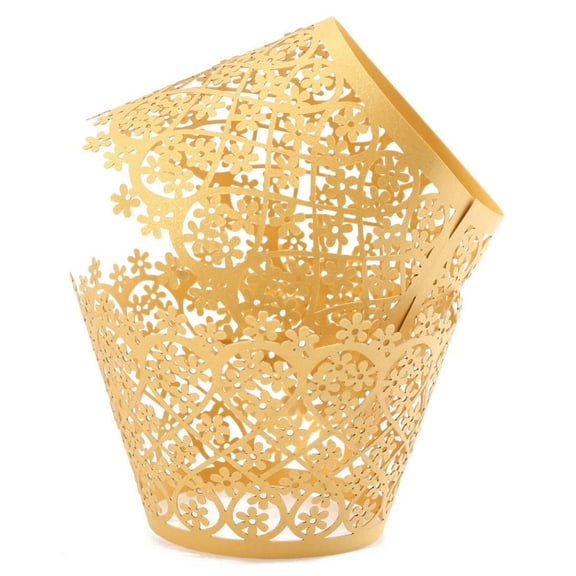 Gold Lace Cupcake Wrappers (25pcs, Standard Size) Grease Resistant Cake Liners for Baking, Caking and Crafting by Bakell