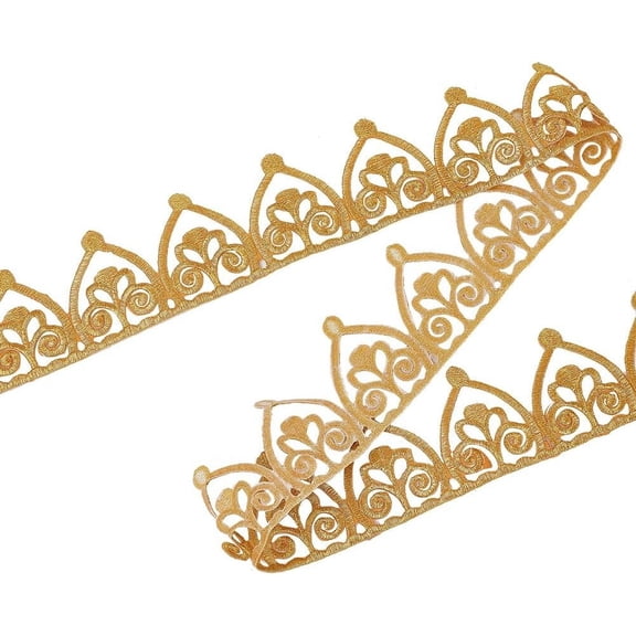 Gold Lace Ribbon 4.1 Yards x 2.3inch Iron on Metallic Thread Lace Trim Embroidery Applique Lace Trim for Sewing Clothes Curtain Costumes Gowns Cake Fringe Wedding Bridal Dress Craft