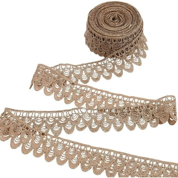 Gold Lace Trim Wavy Edge Embroidery Flower Fabric Applique Trims Metallic Glitter Polyester Embroidered Floral Ribbons Bulk for Sewing Making Clothes Accessories Embellishment Crafts Supply