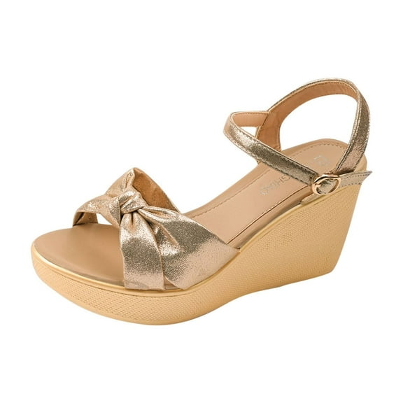 Gold Ladies Beach Solid Color Fish Mouth Open Toe Sandals With One Line Buckle Wedge Heel Thick Sole Design Great For Spring Summer Beach Parties And Casual Wear