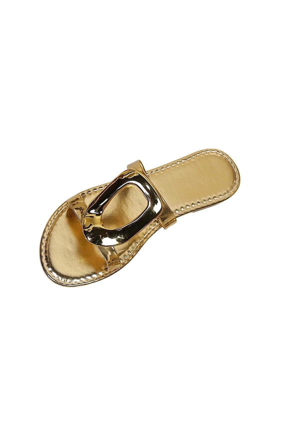 Gold Womens Casual Open Toe Flat Sandals Plus Size Versatile Walking Footwear Comfortable For Outdoor Leisure Spring Summer Season Size 36
