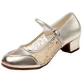 thumbnail image 1 of Gold Ladies Practice Latin Dance Shoes Adult Transparent Chiffon Mid Heel Ballet Style, 1 of 7