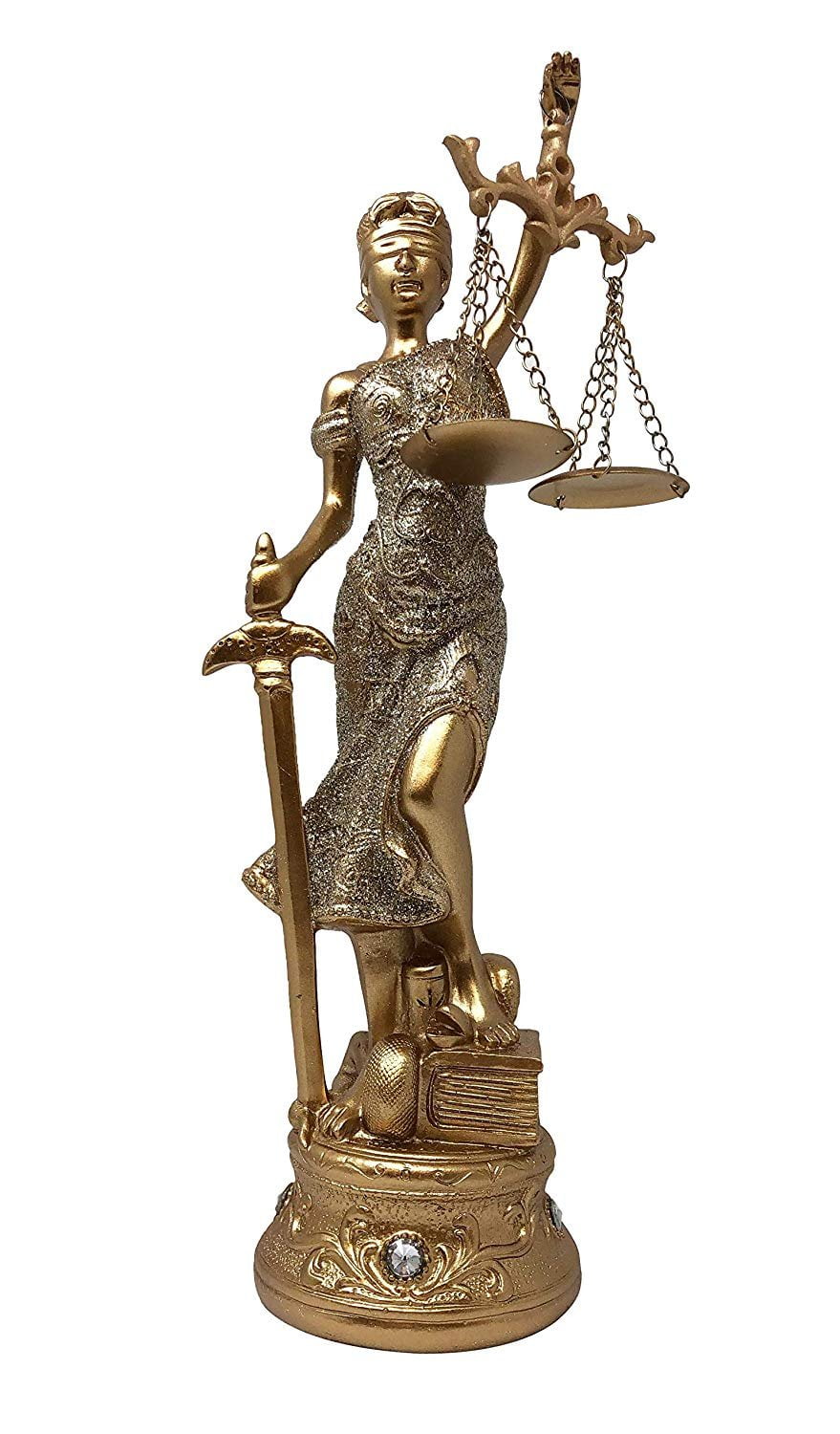 Gold Lady Justice Statue for Home &amp;amp; Office Use - Accented Base with 4 Crystals - 12