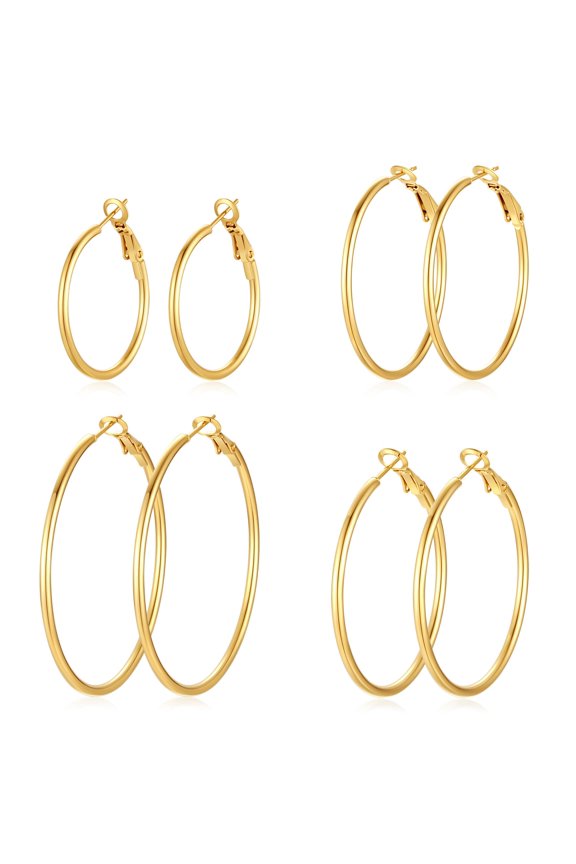 Gold Large Hoop Earrings for Women | 14K Real Gold Plated Hypoallergenic Big Round Circle Women's Loop Earrings Set for Women(30/40/50/60mm)