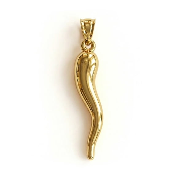 Gold Large Italian Horn Charm - 10 Karat Solid Gold - Dangle Charm - Cornicello Charm Pendant